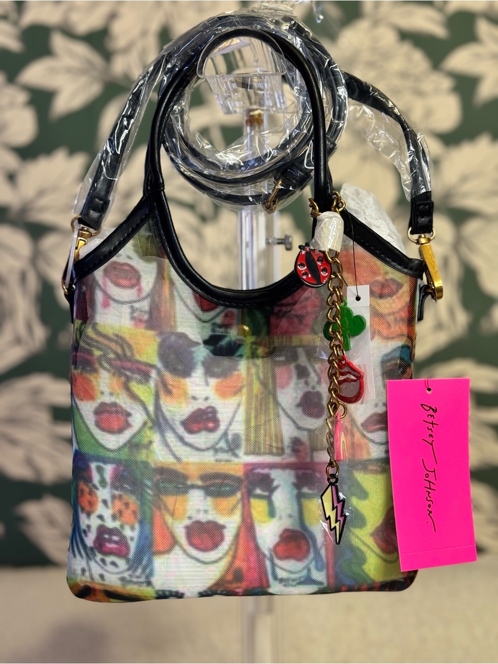 Betsey Johnson Pop Art Faces Print Bag with Charm *SOLD OUT* Limited Edition
